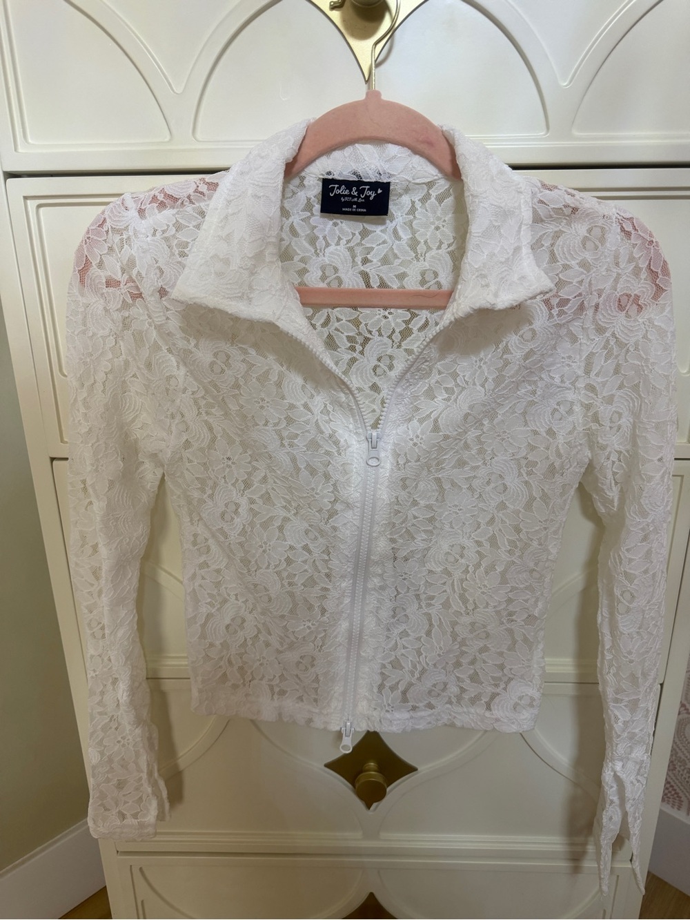 Jolie and Joy White Lace Zip-Front Jacket